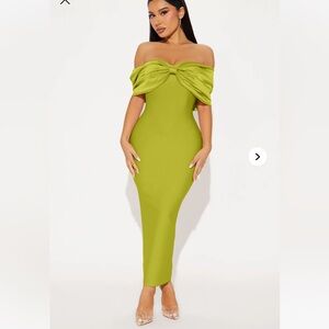 Fashion Nova Pretty Privilege Bandage Midi Dress - Chartreuse